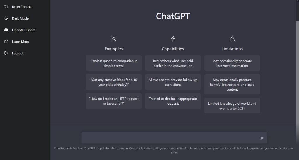 Chat GPT interface