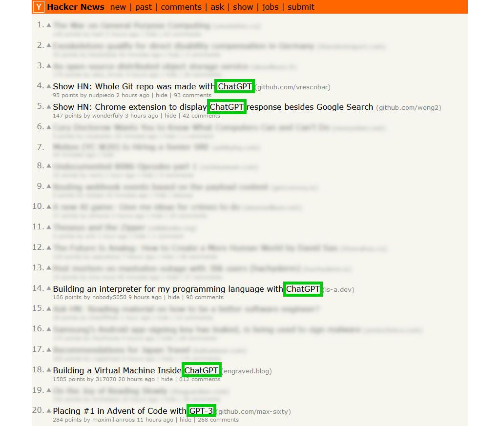 HackerNews front page