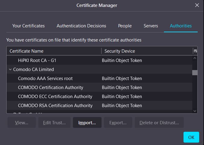 example of root certificates