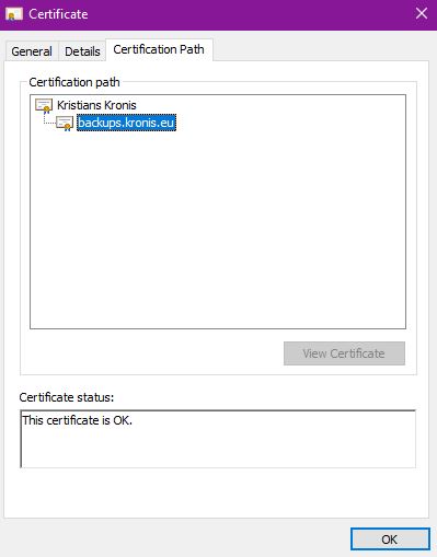 certificate chain shows up as valid