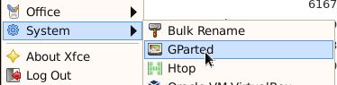 gparted in menu