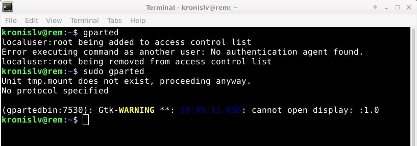 gparted fails to run