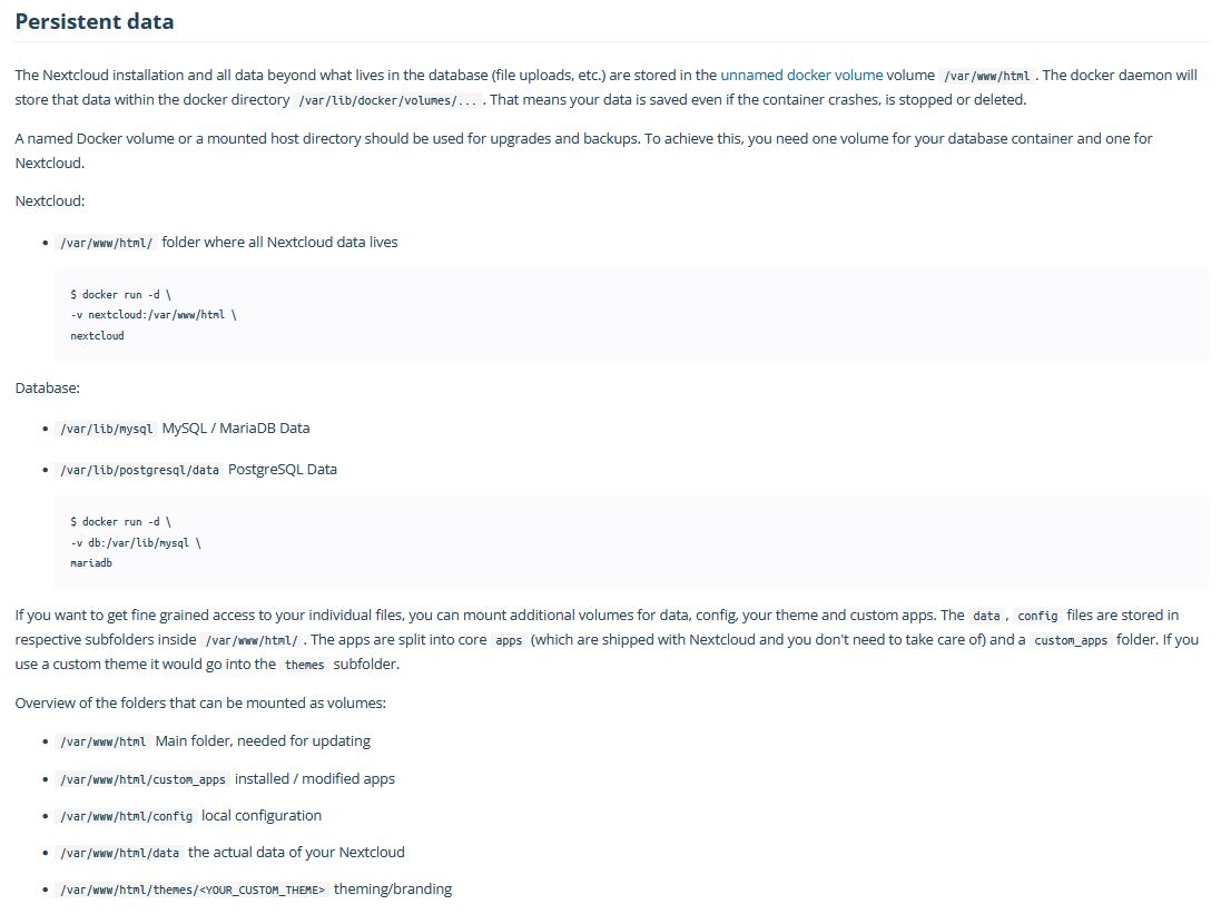 nextcloud persistent data