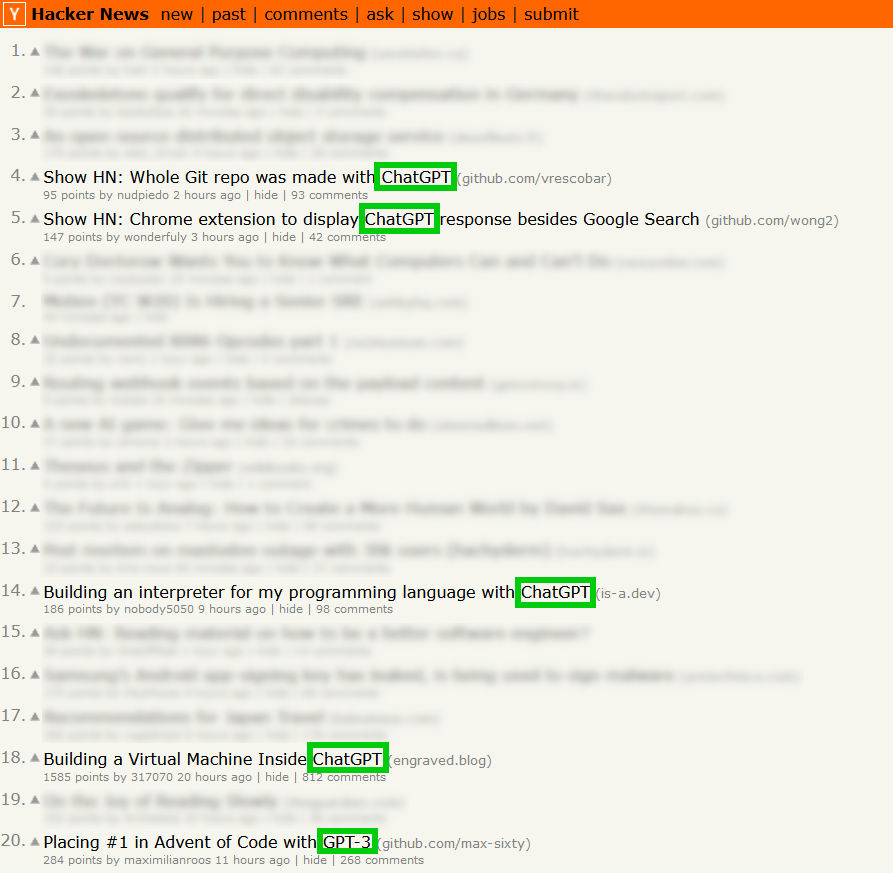 HackerNews front page